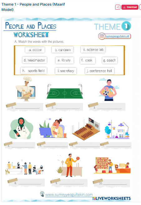 Theme 1 - People and Places Interactive Worksheet (Maarif Model)
